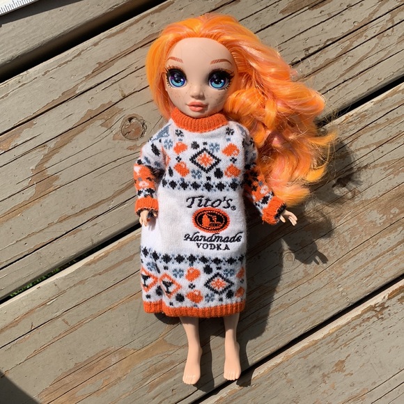 Poppy Rowan Rainbow High with Tito’s Vodka sweater